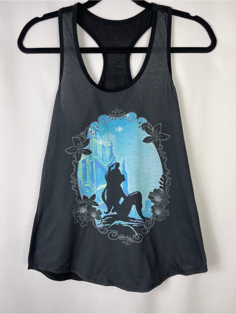 Disney Hot Topic Little Mermaid Ariel Silhouette Floral Racerback Tank Top XS